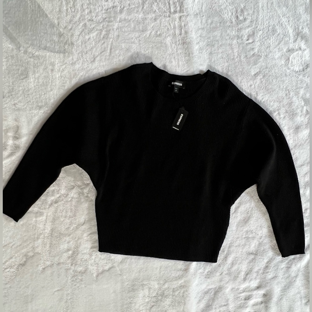 Express Ribbed Design Crew Neck Sweater, Black, Small.